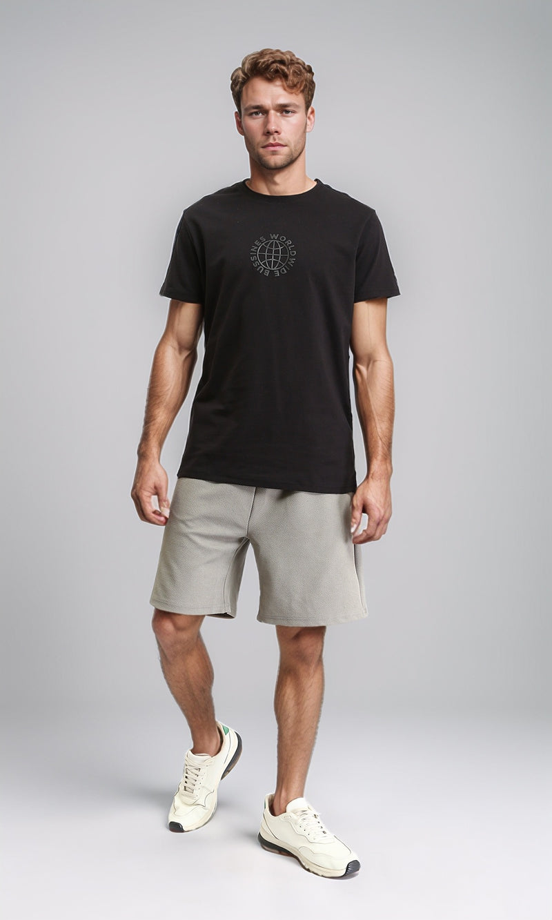 R212358 - Self Pattern Slip On Drawstring Shorts - Grey