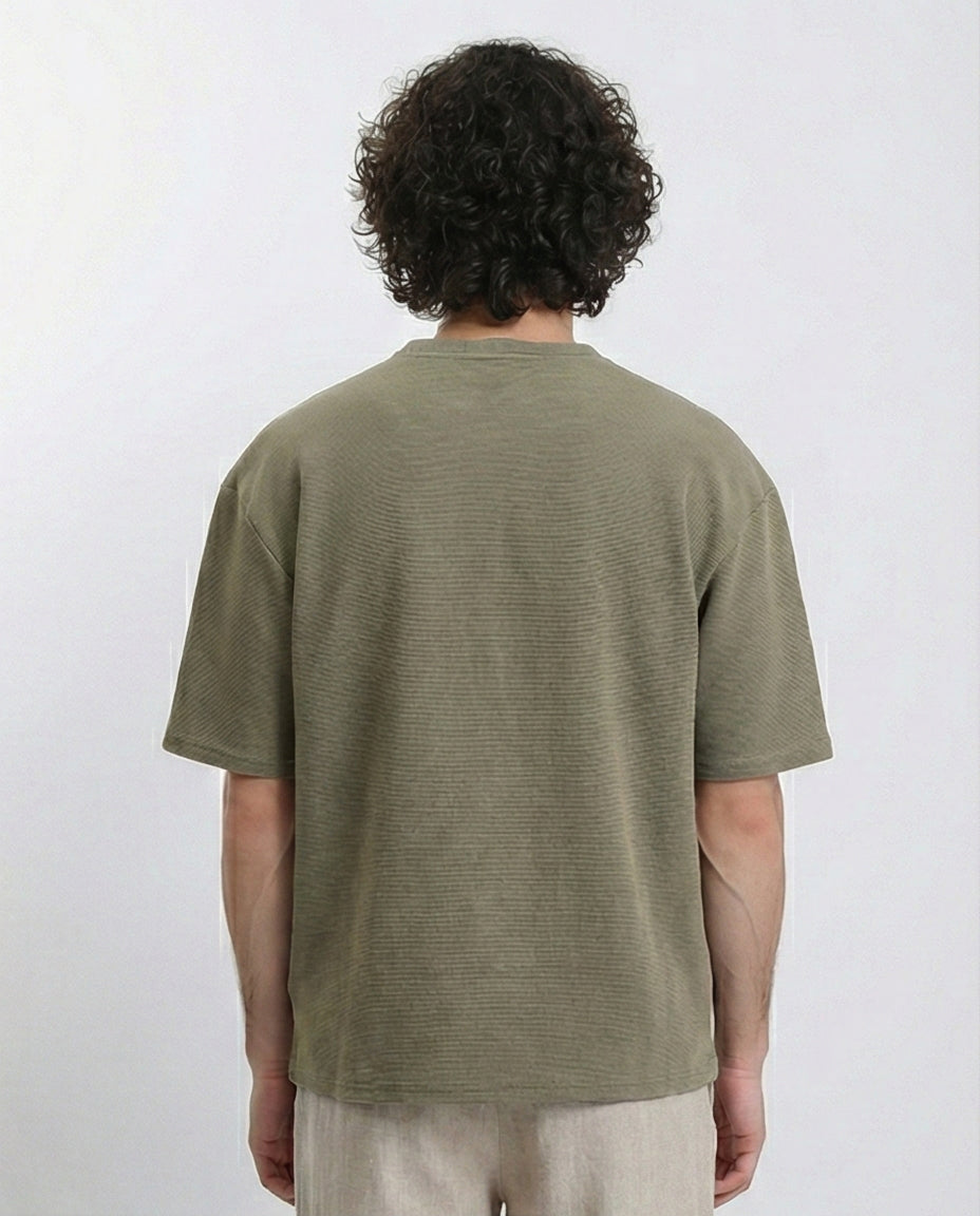R212360 - Crew Neck Self Striped Tee - Dark Olive