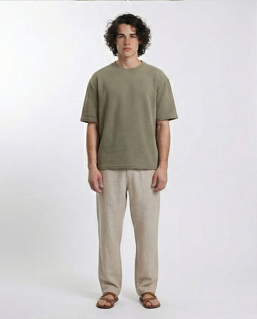 R212360 - Crew Neck Self Striped Tee - Dark Olive