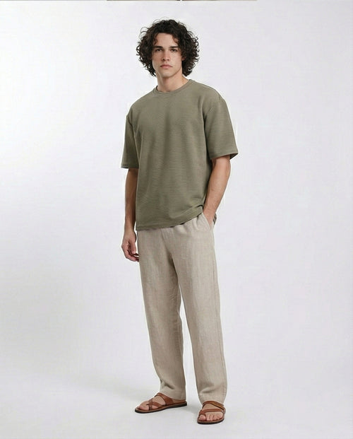 R212360 - Crew Neck Self Striped Tee - Dark Olive