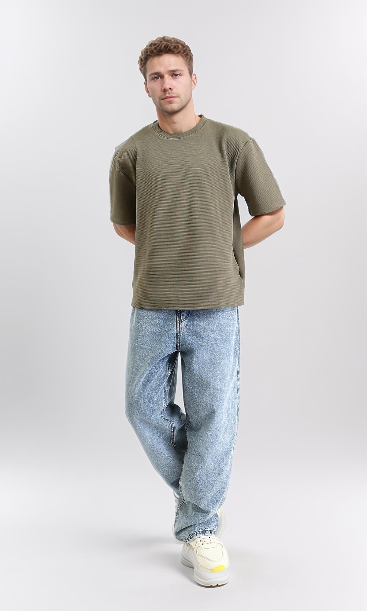 R212360 - Crew Neck Self Striped Tee - Dark Olive