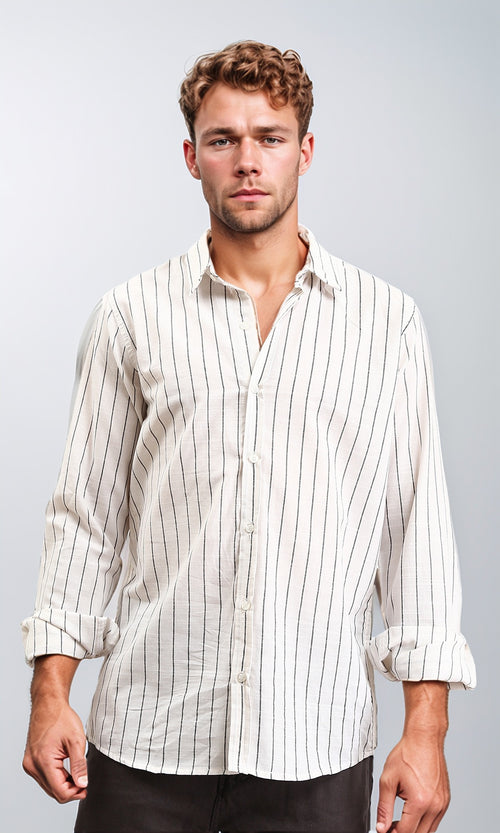 R212448 - Pencil Striped Long Sleeves Shirt - Black & White