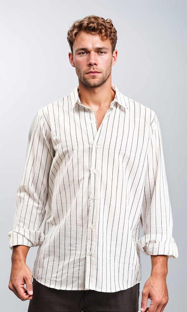 R212448 - Pencil Striped Long Sleeves Shirt - Black & White