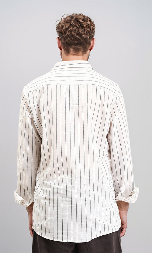 R212448 - Pencil Striped Long Sleeves Shirt - Black & White