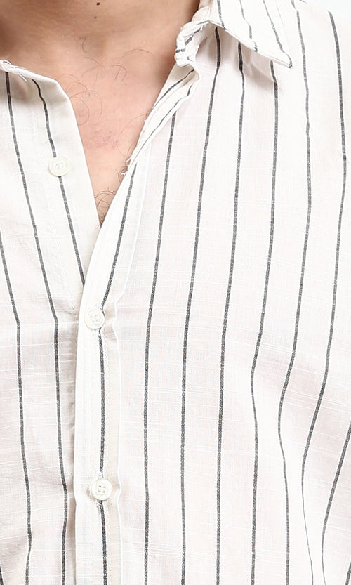 R212448 - Pencil Striped Long Sleeves Shirt - Black & White