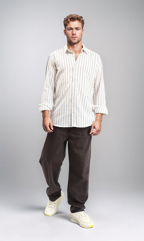 R212448 - Pencil Striped Long Sleeves Shirt - Black & White