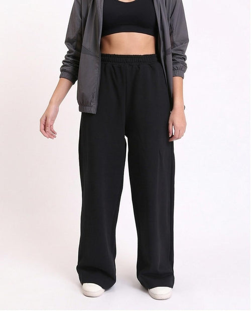 Women's High-Waisted Wide-Leg Jersey Trousers - Black