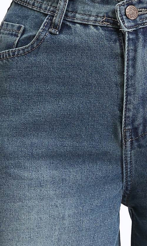 R212482 - Wide Leg Casual Jeans with Front Wash - Standard Blue