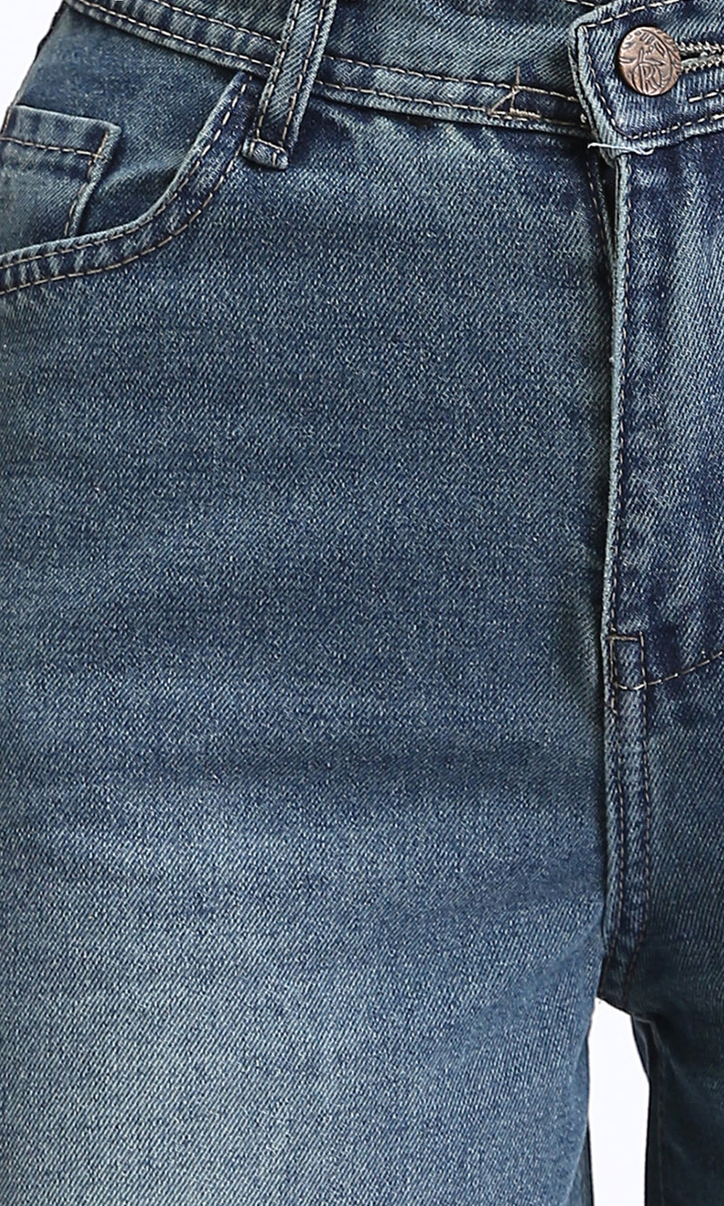 R212482 - Wide Leg Casual Jeans with Front Wash - Standard Blue