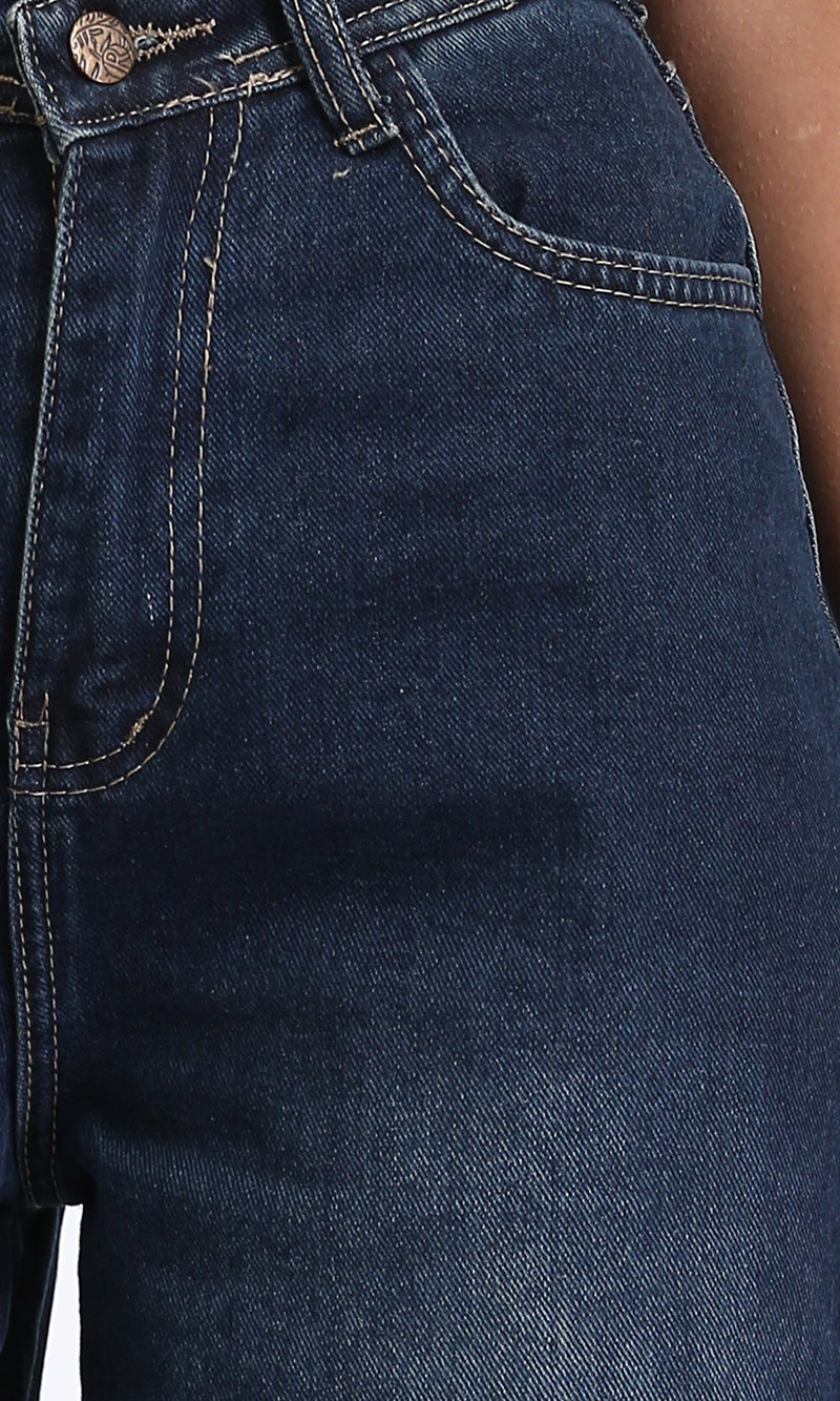 R212488 - Wide Leg Jeans with Roll-Up Trim - Navy Blue