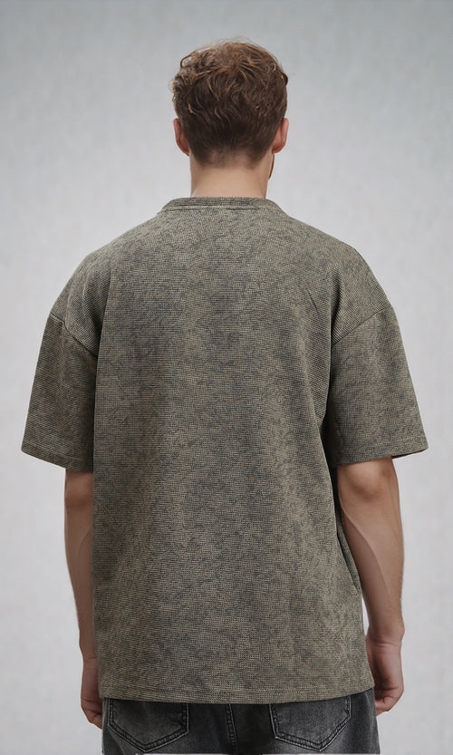 R212507 - Patterned Slip On Crew Neck Tee - Dark khaki