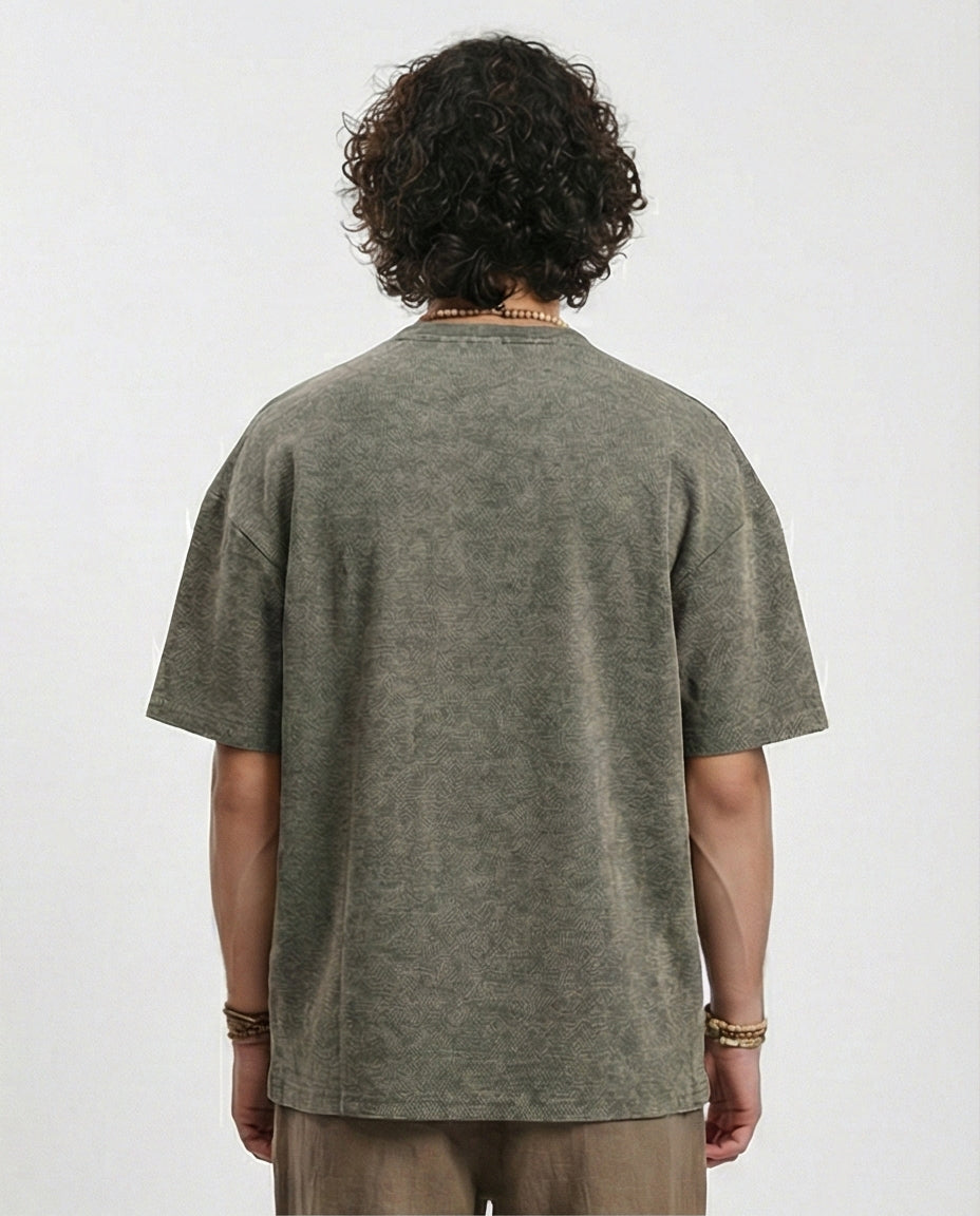 R212507 - Patterned Slip On Crew Neck Tee - Dark khaki
