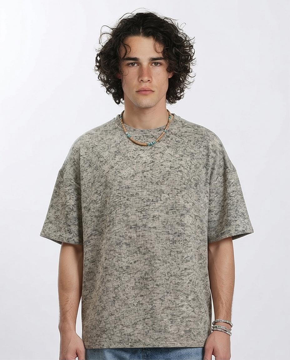Men's Oversized Textured Knit Tee - Grey Marl