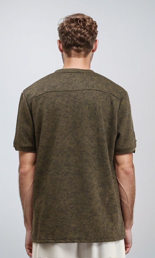 R212509 - Patterned Slip On Crew Neck Tee - Dark khaki