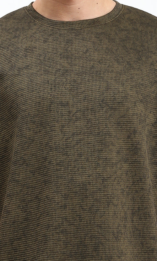 R212509 - Patterned Slip On Crew Neck Tee - Dark khaki