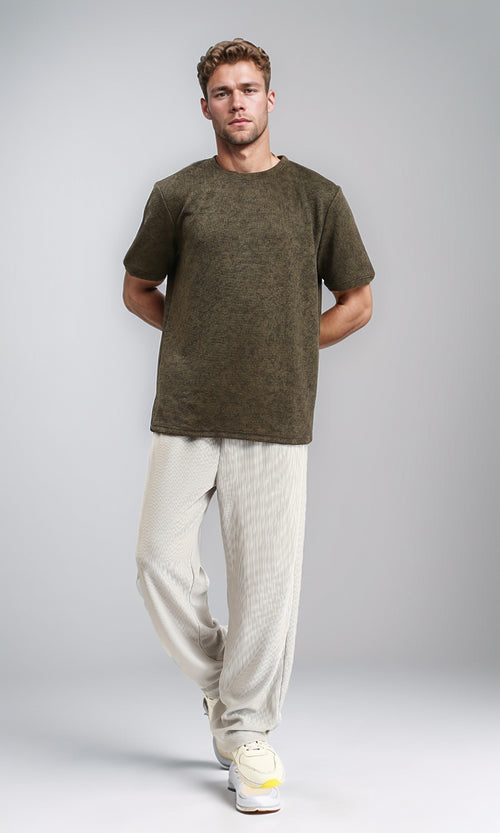 R212509 - Patterned Slip On Crew Neck Tee - Dark khaki