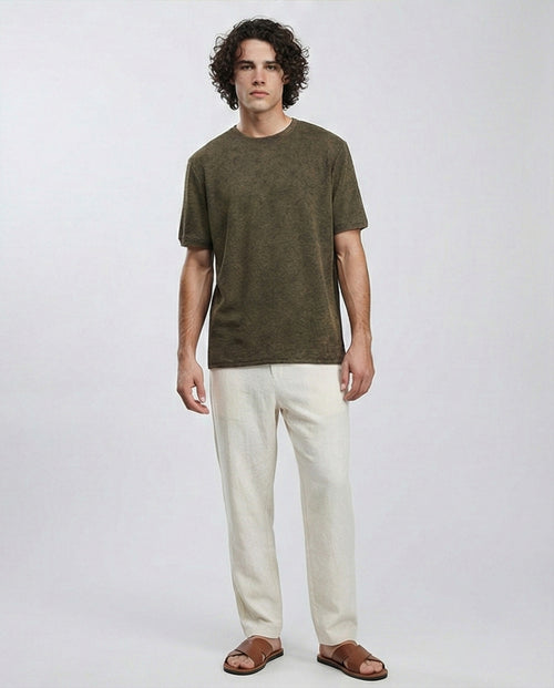 R212509 - Patterned Slip On Crew Neck Tee - Dark khaki