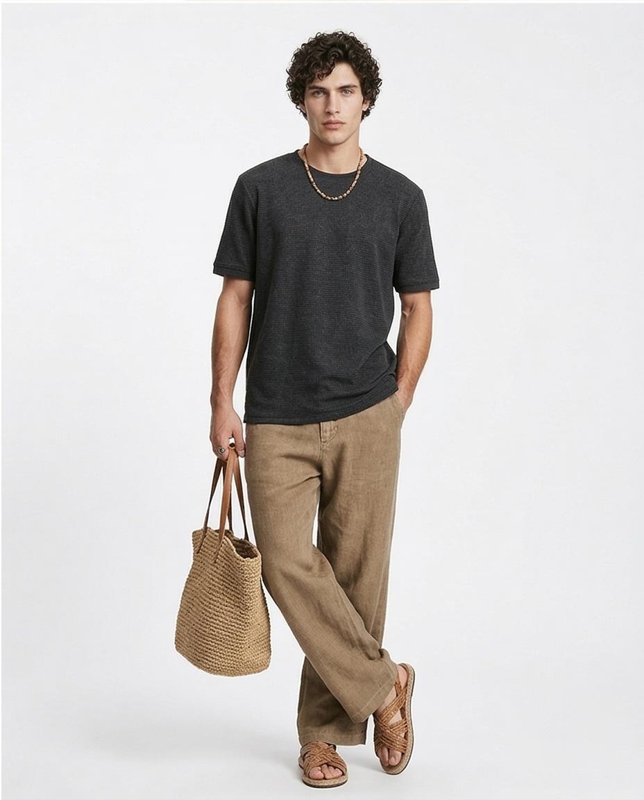 Ravin Men’s Micro-Grid Textured Crewneck T-Shirt – Charcoal - R212520