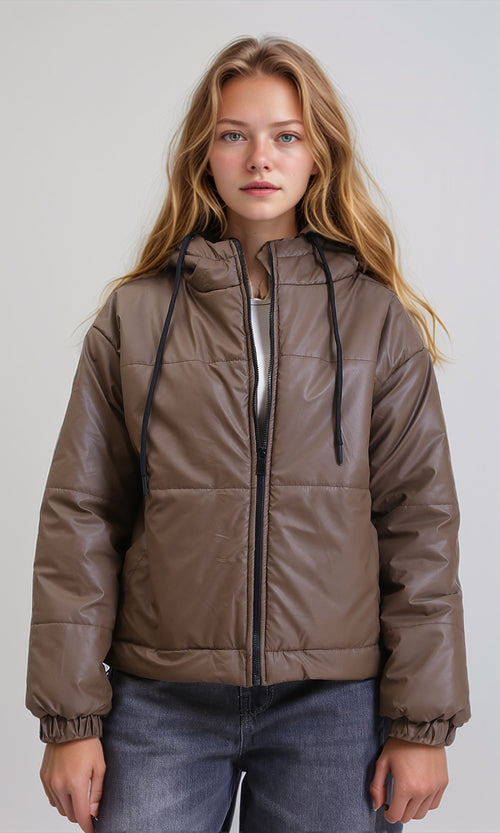 R212522 - Long Sleeves Zipped Bomber Jacket - Brown