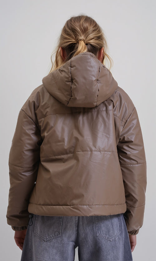 R212522 - Long Sleeves Zipped Bomber Jacket - Brown