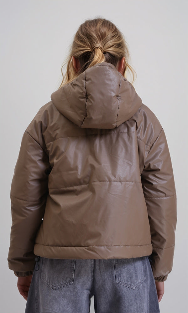 R212522 - Long Sleeves Zipped Bomber Jacket - Brown