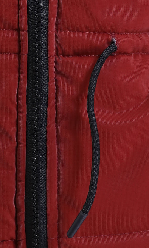 R212524 - Sleeveless Solid Drawstring Waist Vest - Dark Red