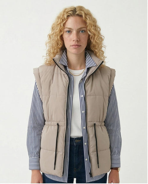 Women's Drawstring Waist Quilted Puffer Vest - Stone