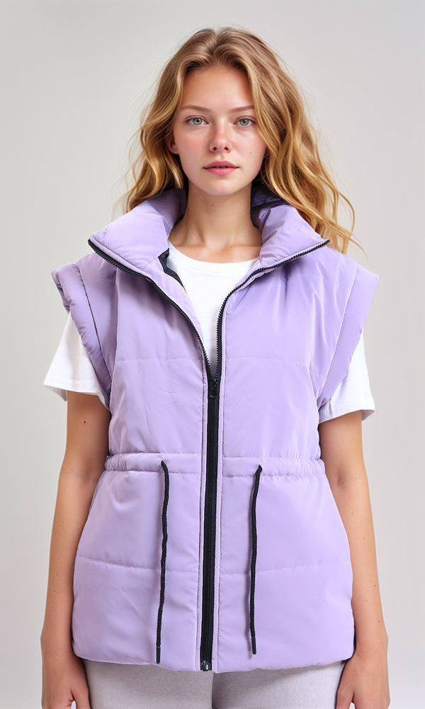 R212526 - Sleeveless Solid Drawstring Waist Vest - Lavender