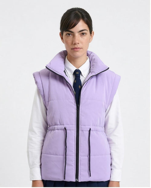 Women's Lavender Quilted Puffer Vest with Drawstring Waist - Lavender