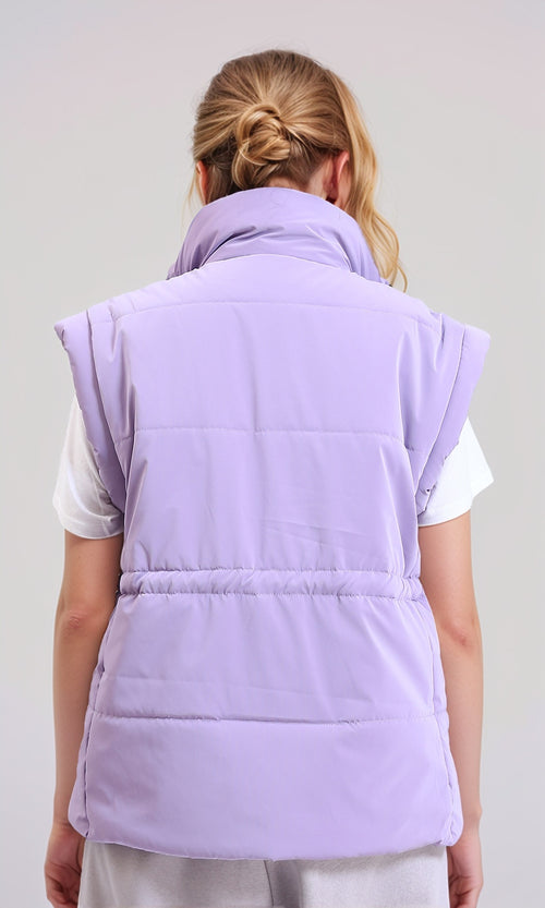 R212526 - Sleeveless Solid Drawstring Waist Vest - Lavender