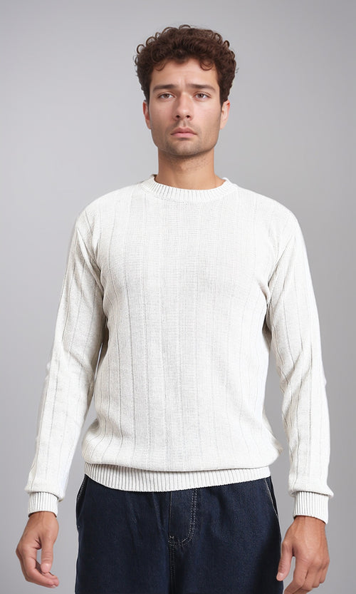 R212598 - Self Striped Winter Basic Pullover - Off-White