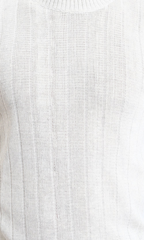 R212598 - Self Striped Winter Basic Pullover - Off-White