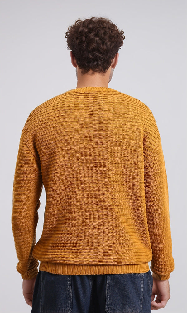 R212601 - Striped Round Neck Basic Pullover - Mustard
