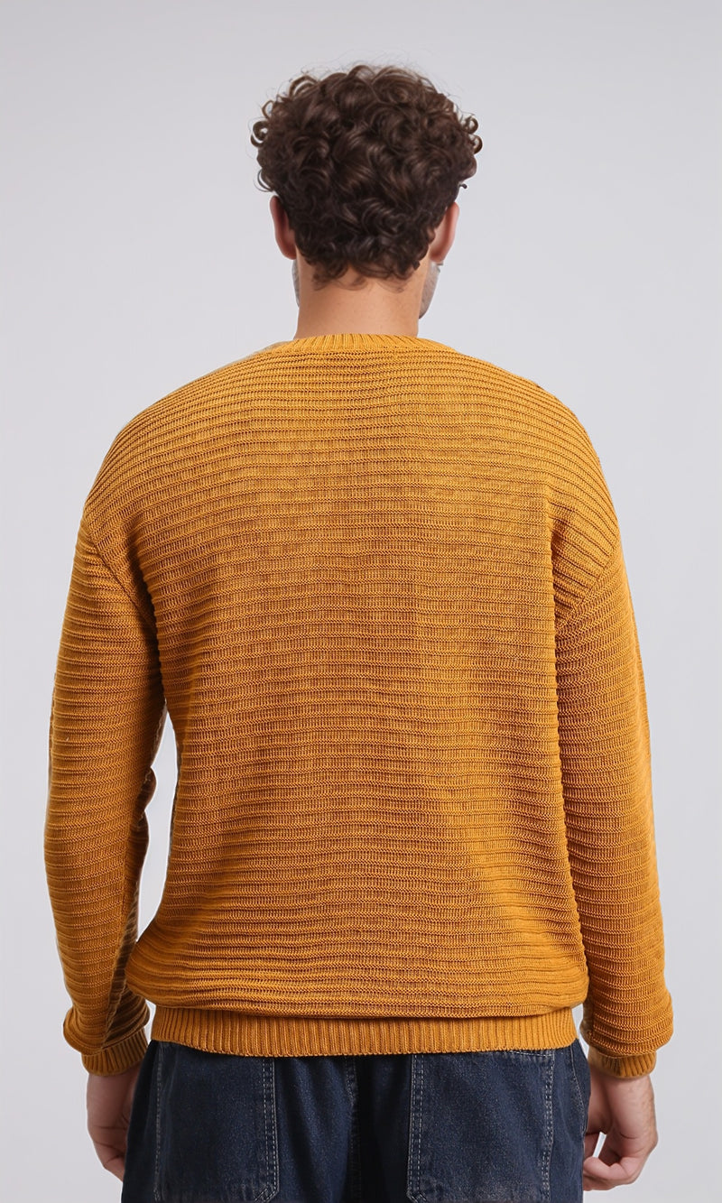 R212601 - Striped Round Neck Basic Pullover - Mustard