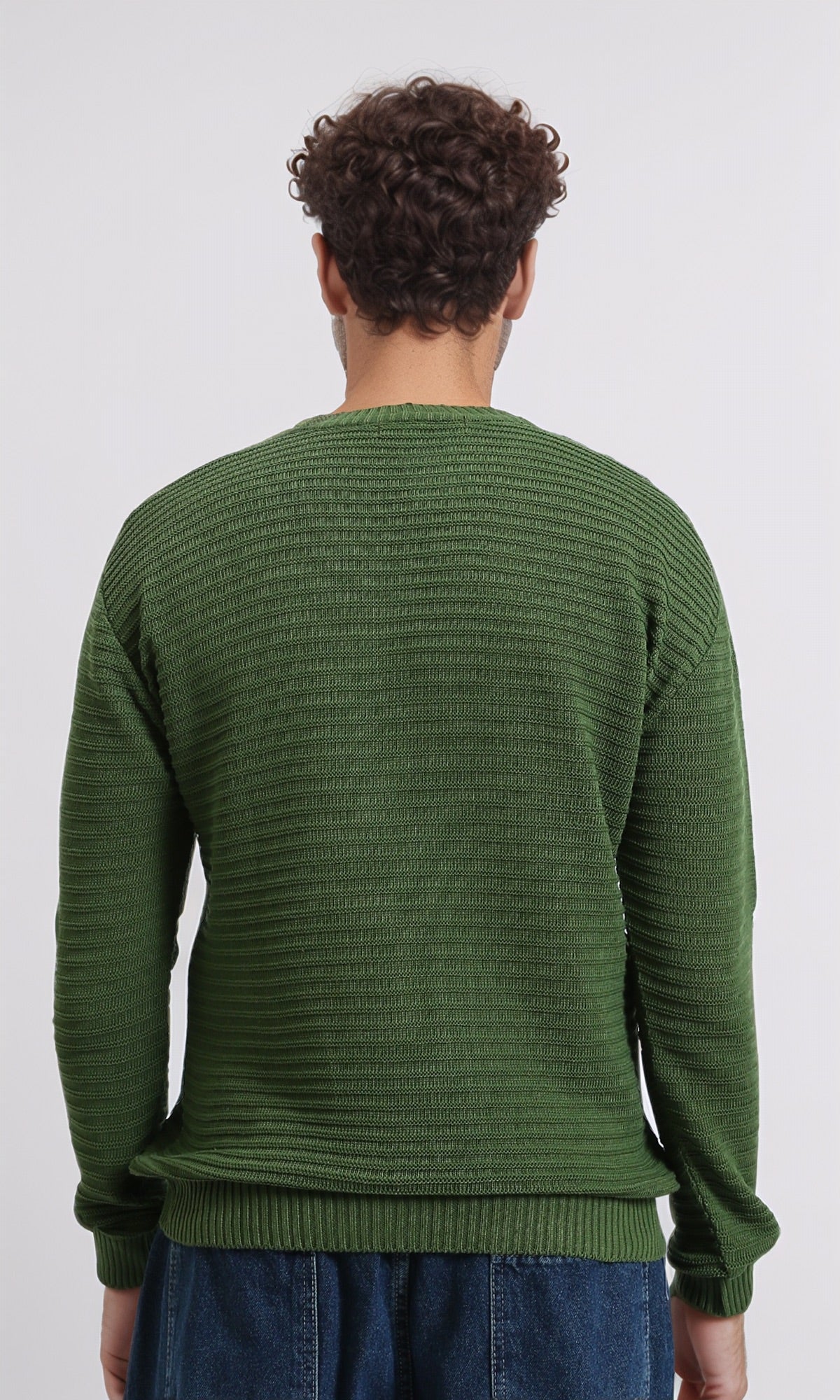 R212602 - Striped Round Neck Basic Pullover - Emerald Green