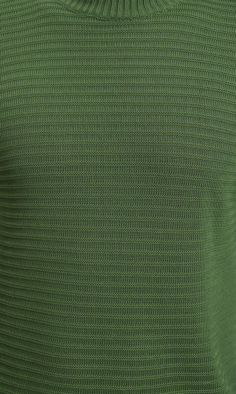 R212602 - Striped Round Neck Basic Pullover - Emerald Green