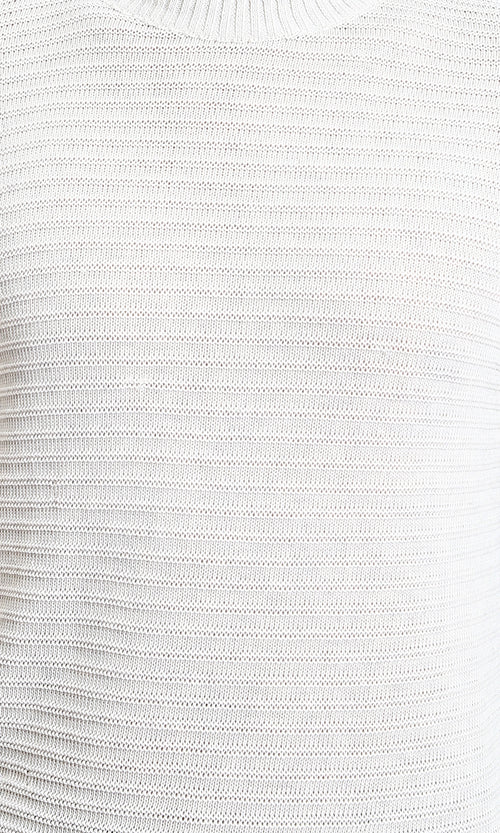 R212603 - Striped Round Neck Basic Pullover - Off-White