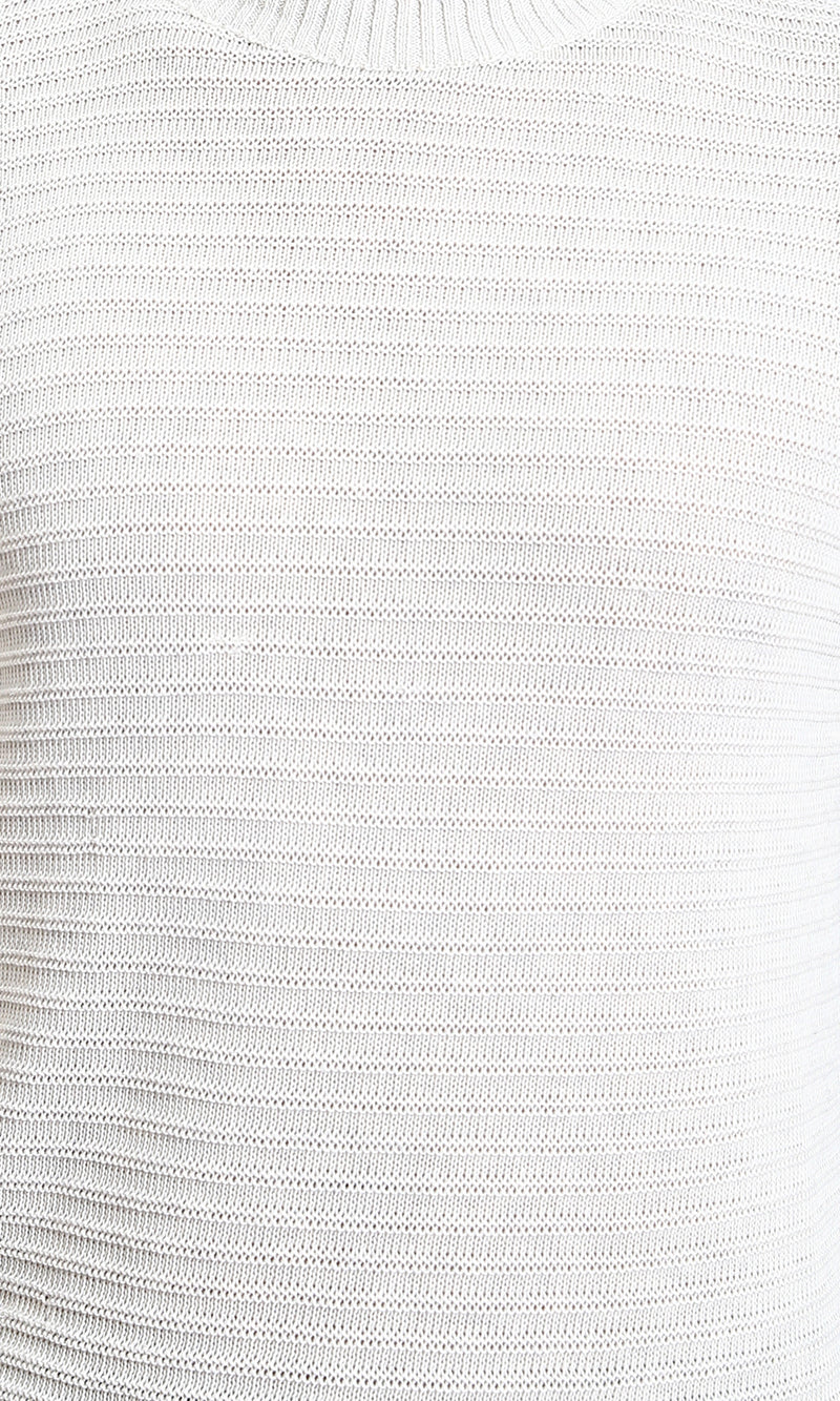 R212603 - Striped Round Neck Basic Pullover - Off-White