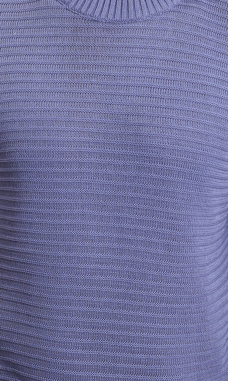 R212604 - Striped Round Neck Basic Pullover - Dusty Blue