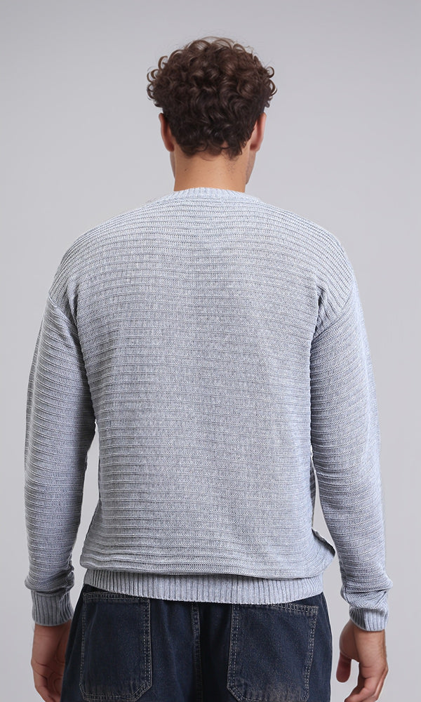 R212605 - Striped Round Neck Basic Pullover - Grey
