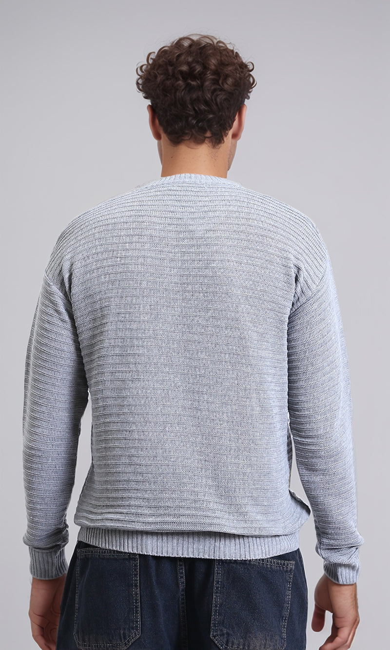 R212605 - Striped Round Neck Basic Pullover - Grey