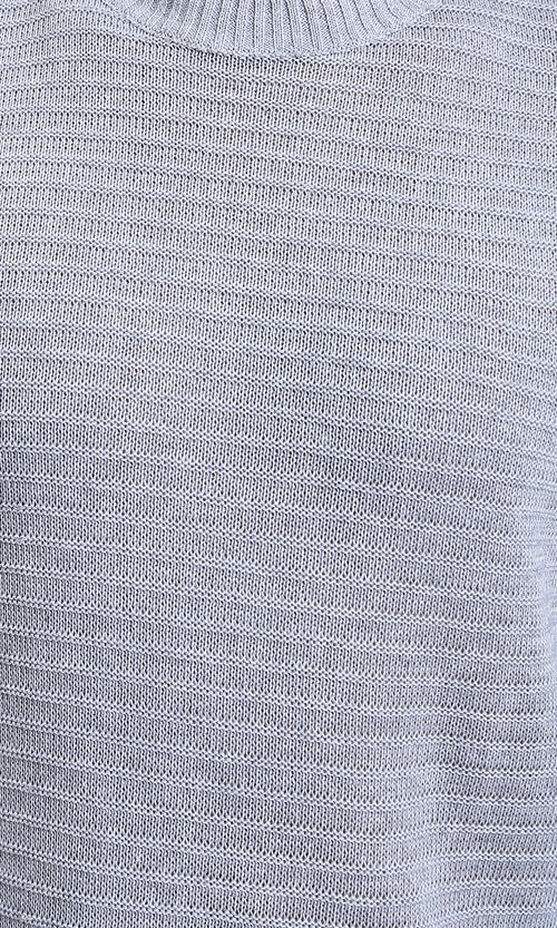 R212605 - Striped Round Neck Basic Pullover - Grey