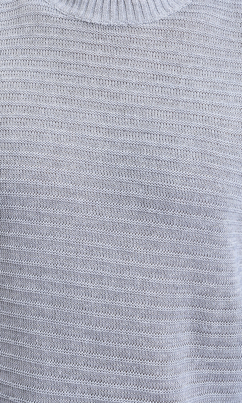 R212605 - Striped Round Neck Basic Pullover - Grey