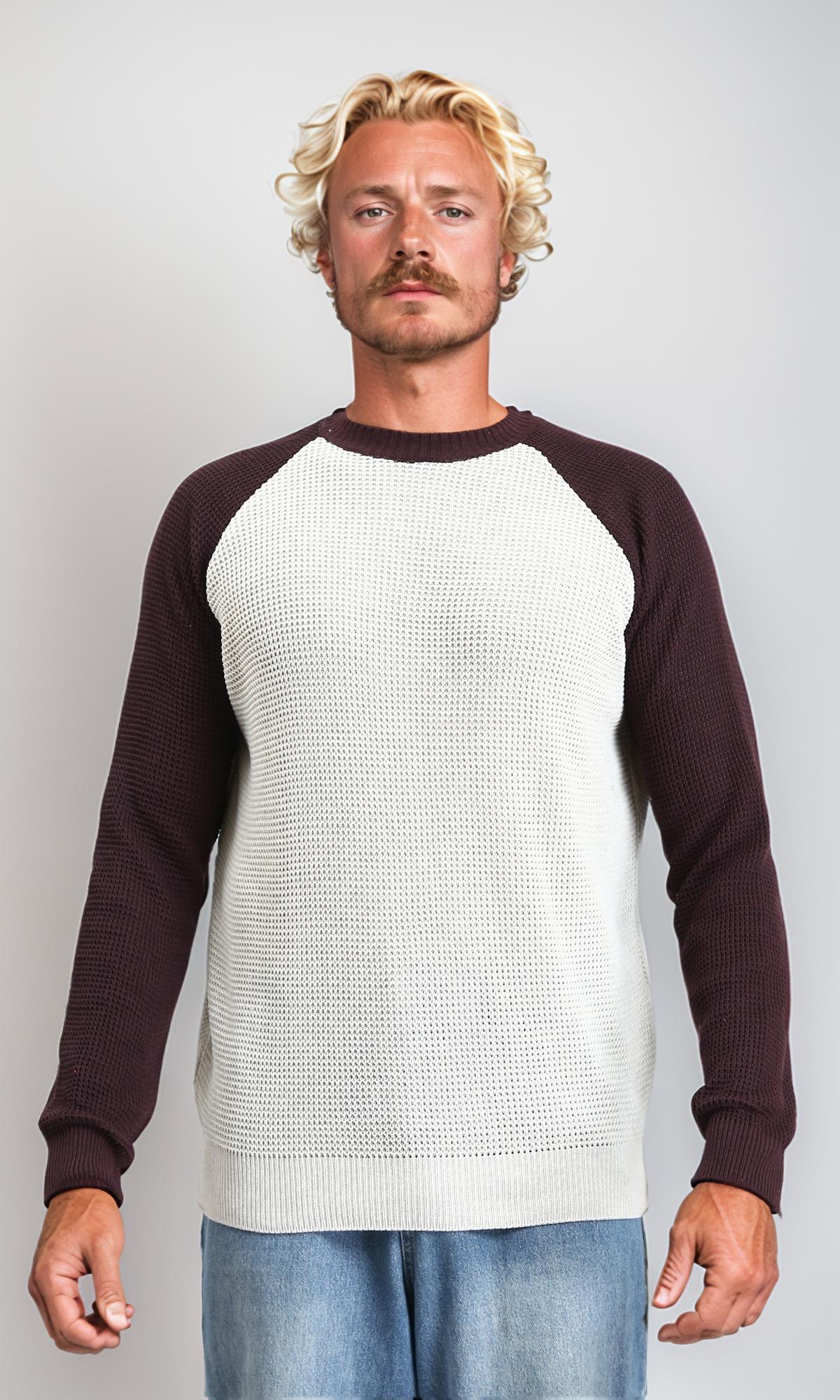 Bi-Tone Self Pattern Pullover - Maroon & White