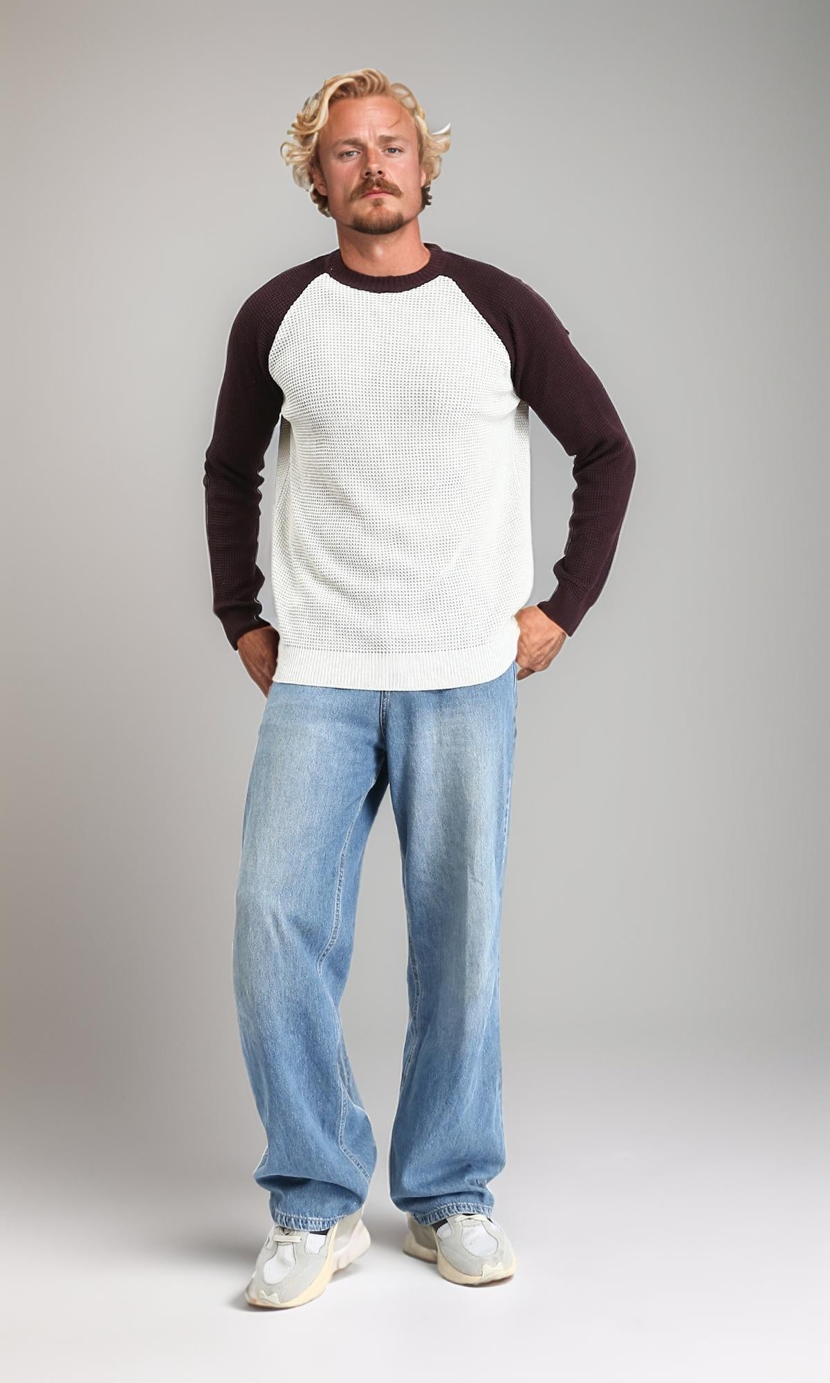 R212607 - Bi-Tone Self Pattern Pullover - Maroon & White