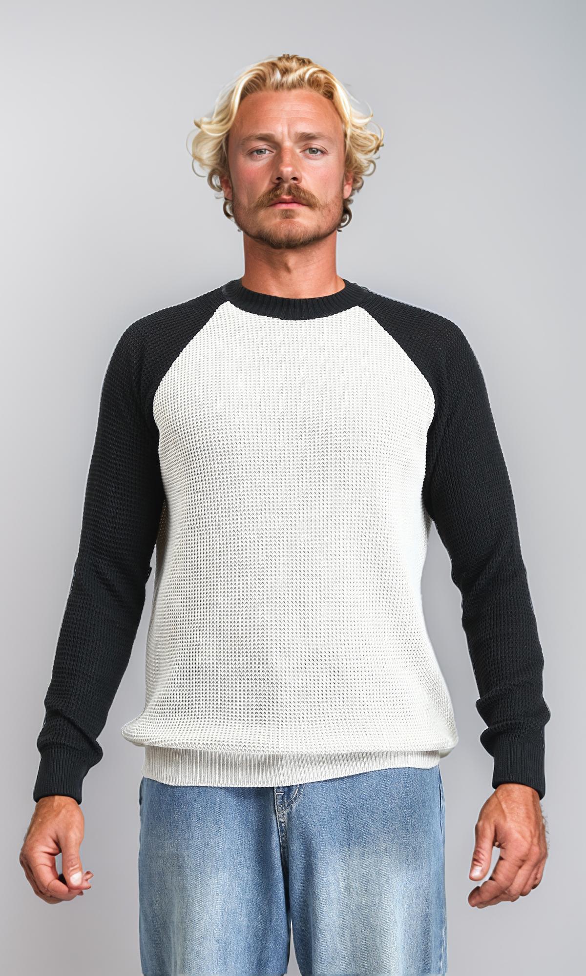 Bi-Tone Self Pattern Pullover - Black & White