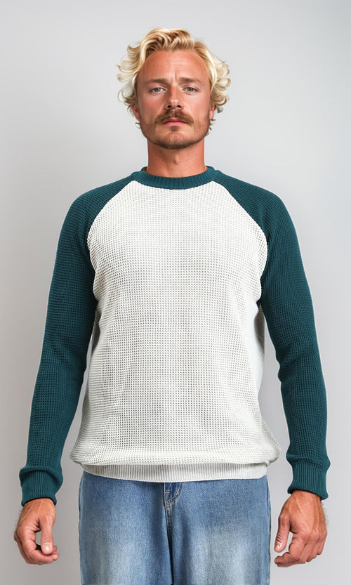 R212609 - Bi-Tone Self Pattern Pullover - Dark Green & White