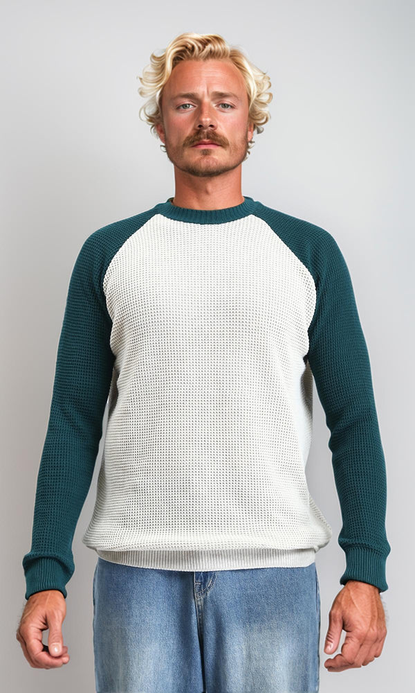 R212609 - Bi-Tone Self Pattern Pullover - Dark Green & White