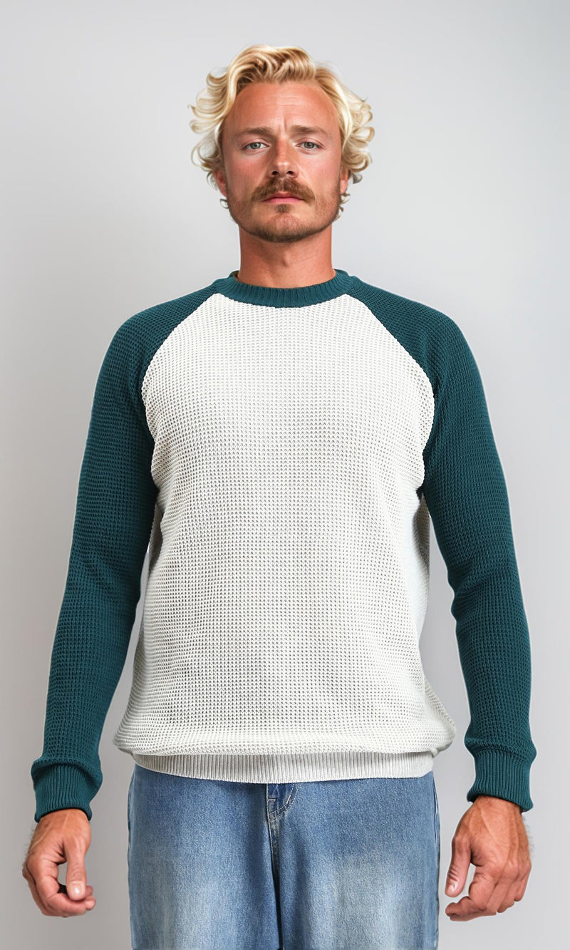 R212609 - Bi-Tone Self Pattern Pullover - Dark Green & White