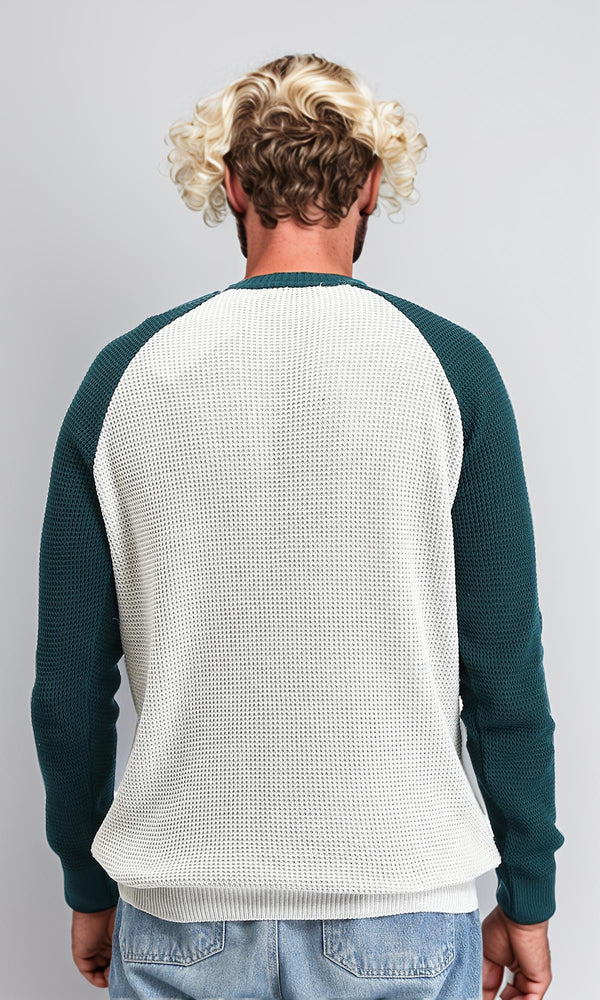 R212609 - Bi-Tone Self Pattern Pullover - Dark Green & White